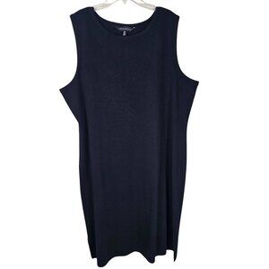 Ming Wang Sleeveless Black Shift Dress 2X Stretch Knit Side Slits Office Capsule